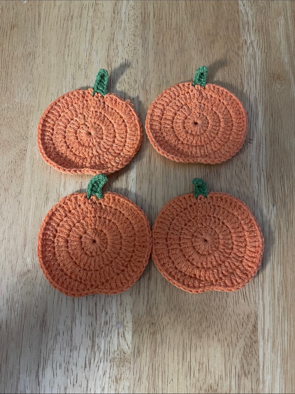 4 Crocheted Pumpkin Coasters - Orange - Unbranded